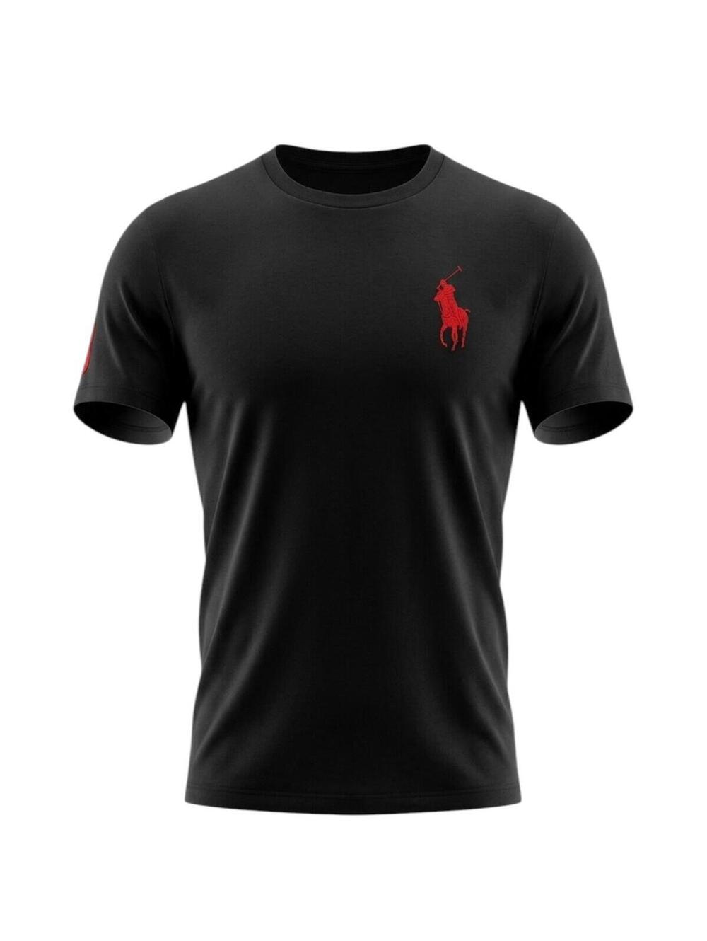 Ralph Lauren Polo Black T-Shirt Red Big Pony Logo Boys Size Large 12-14